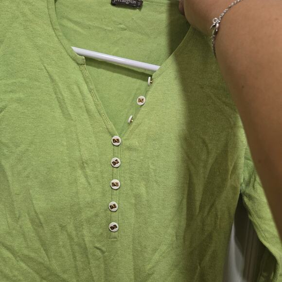 J. McLaughlin Size S Green Henley 3/4 Sleeve Button Top - Picture 7 of 9